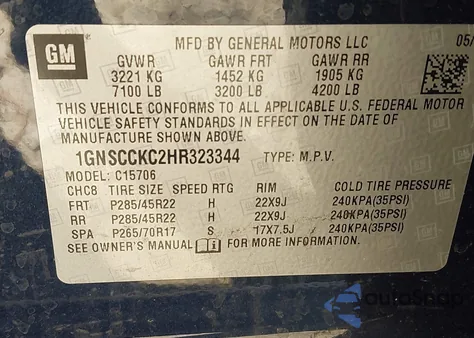 2017 Chevrolet Tahoe Premier z USA, uszkodzony, nr VIN 1GNSCCKC2HR323344